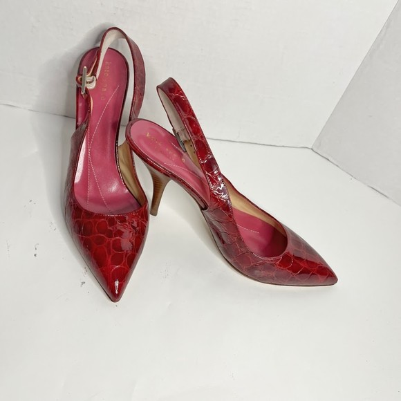 kate spade Shoes - Kate Spade New York Embossed Crocodile Leather Shiny Slingback Pointed Toe Heels